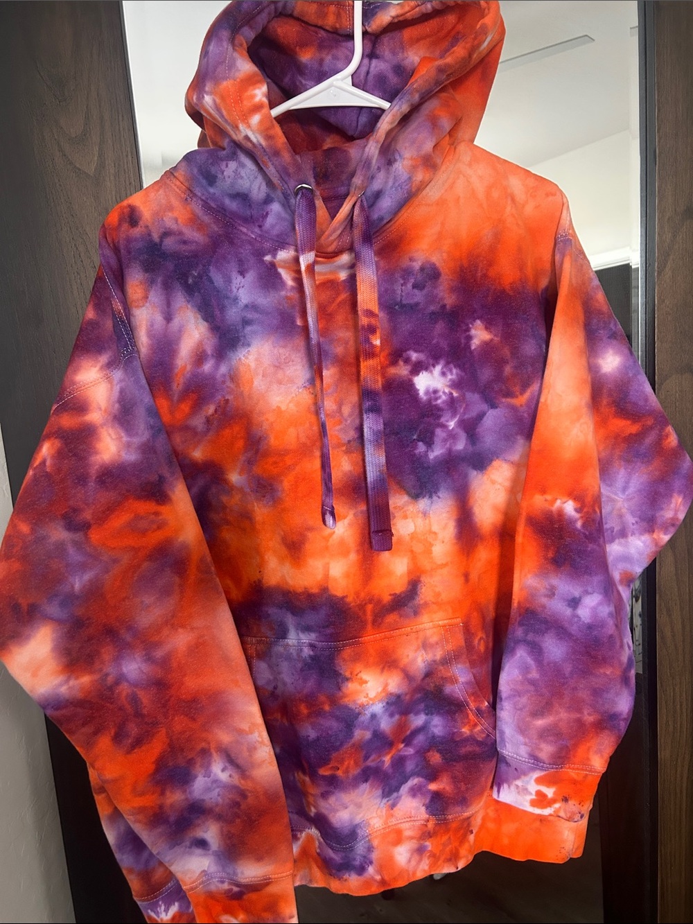 Tie-Dye Orange and Purple Hooded Sweatshirt - Men's Hoodie